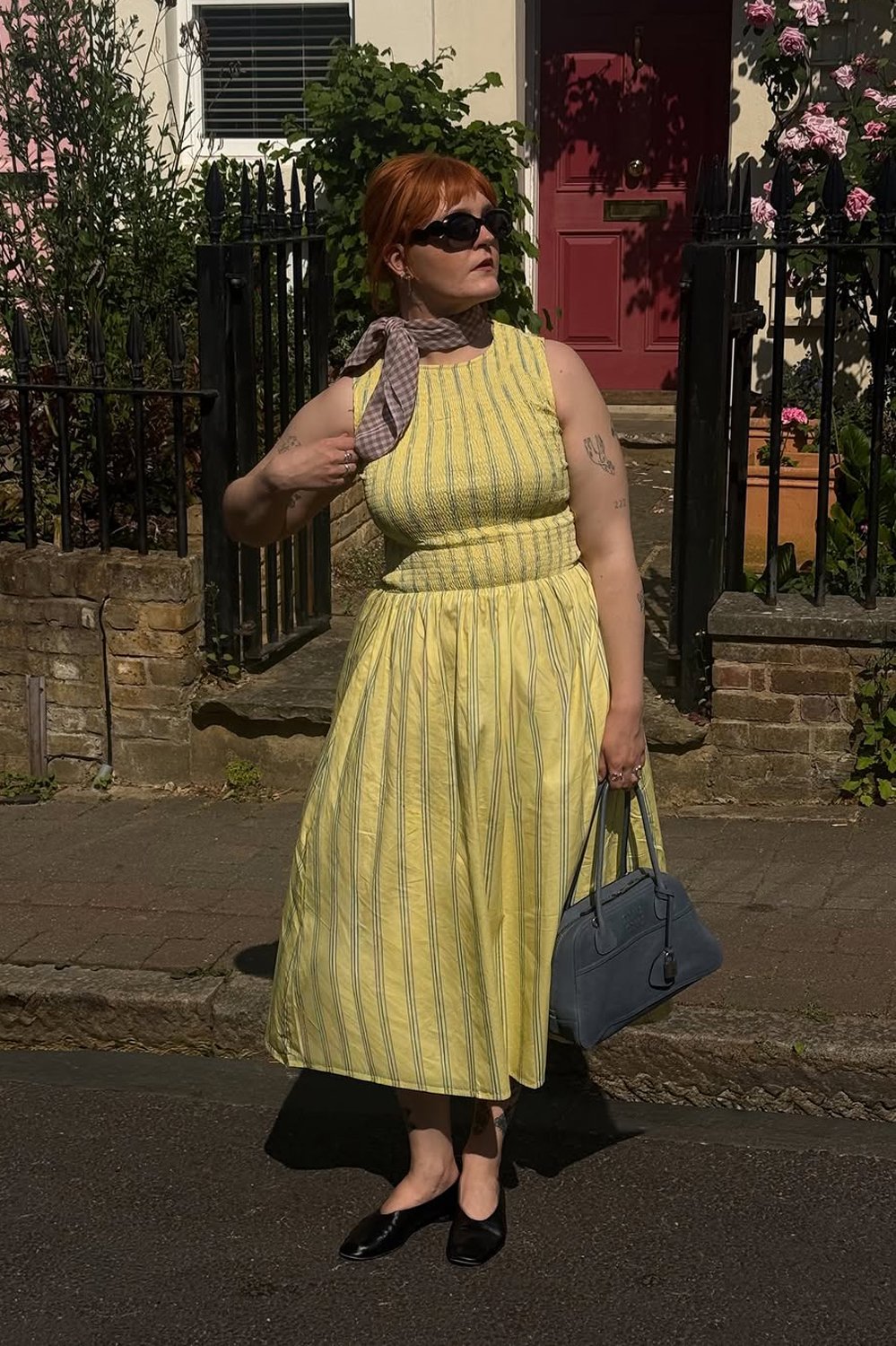 @lucyroseford in House of Sunny Striped Ruched Mesh Dress