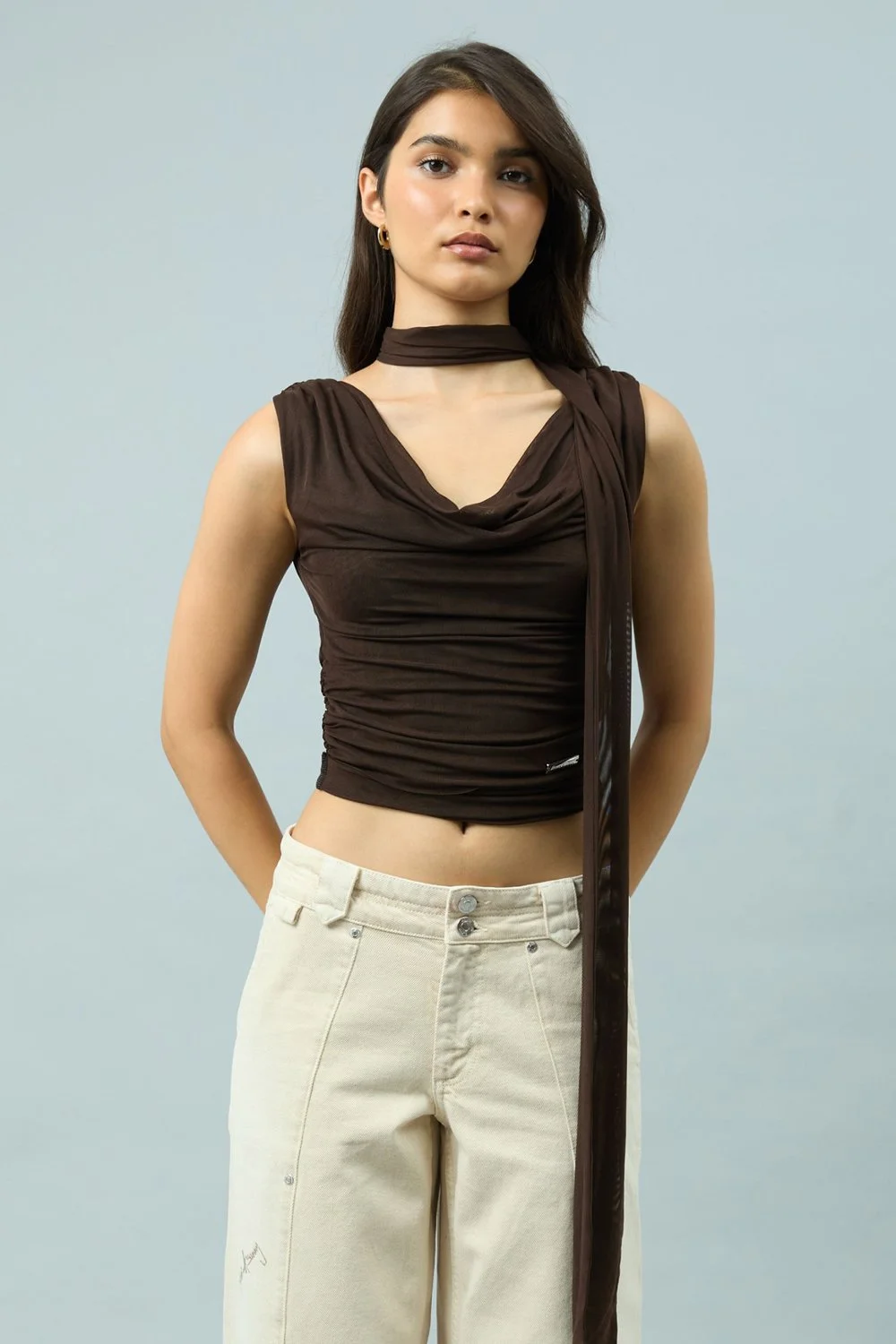 House of Sunny Draped Mesh Top