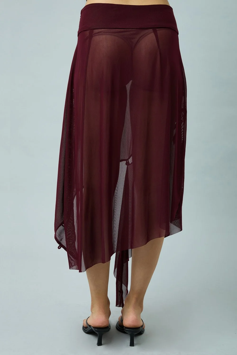 House of Sunny Asymmetric Mesh Skirt With Flower Applique