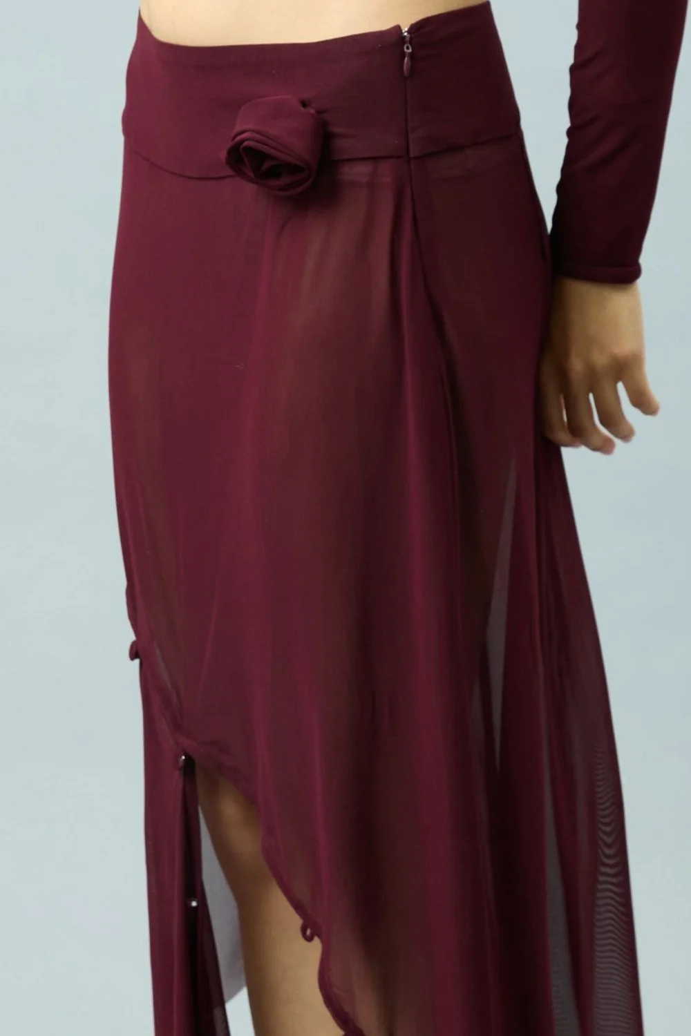 House of Sunny Asymmetric Mesh Skirt With Flower Applique