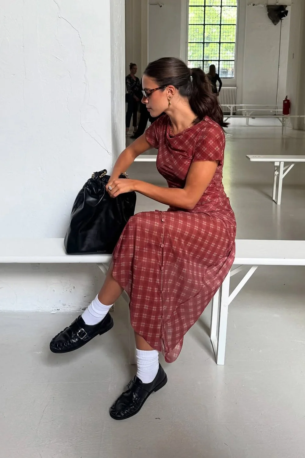 @tia_dewitt in House of Sunny Retro Check Mesh Skirt