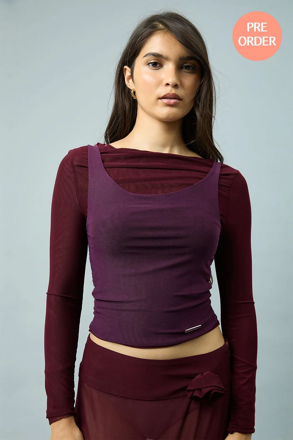 House of Sunny Double Layer Long Sleeve Mesh Top