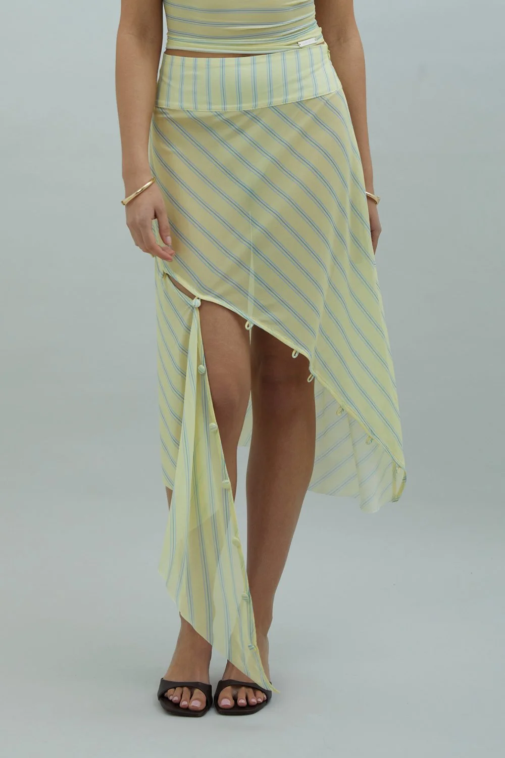 House of Sunny Striped Mesh Asymmetric Skirt