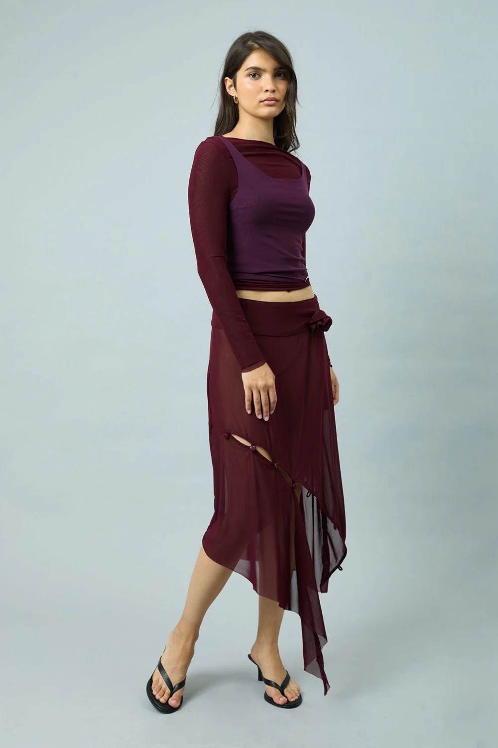 House of Sunny Double Layer Long Sleeve Mesh Top