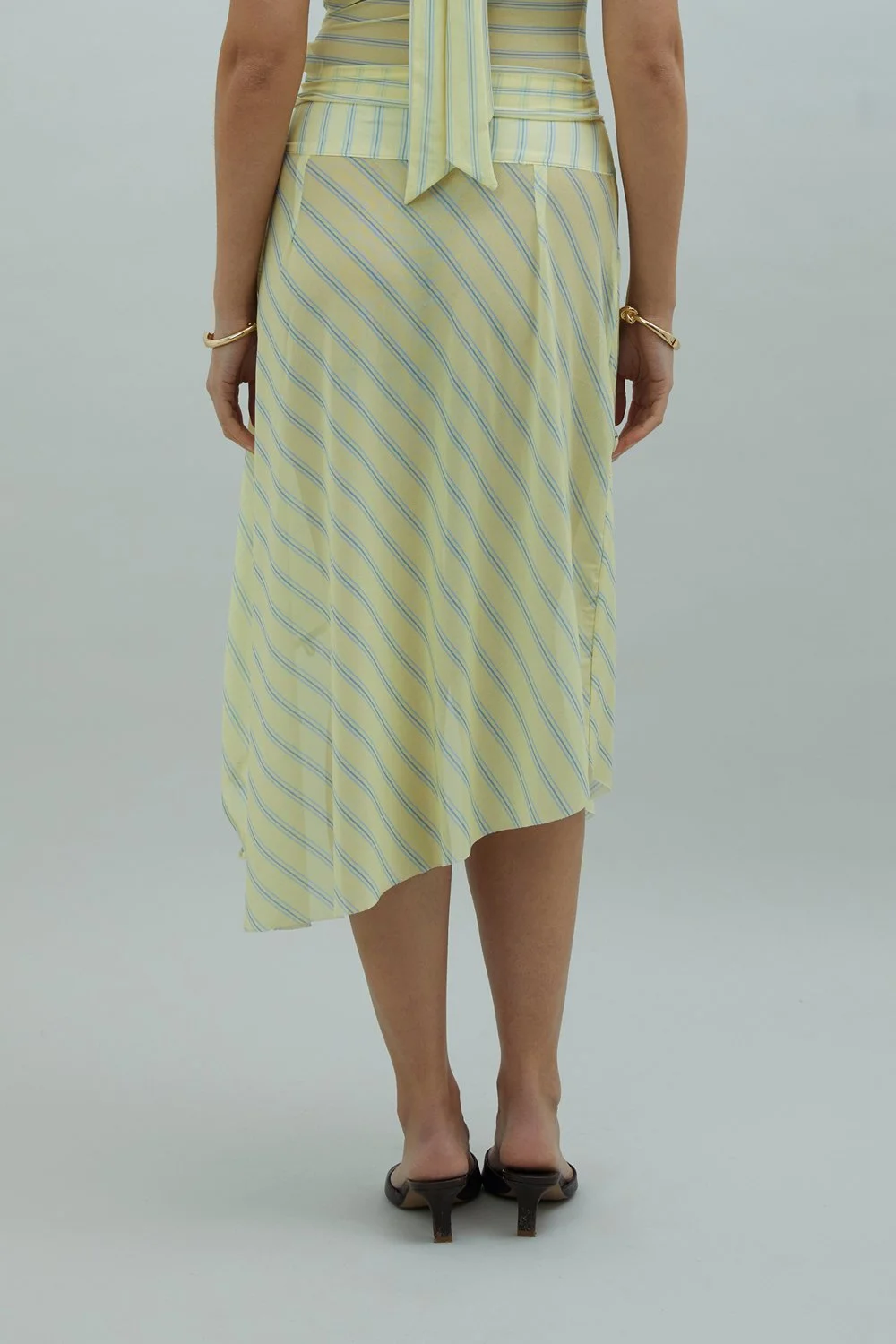House of Sunny Striped Mesh Asymmetric Skirt