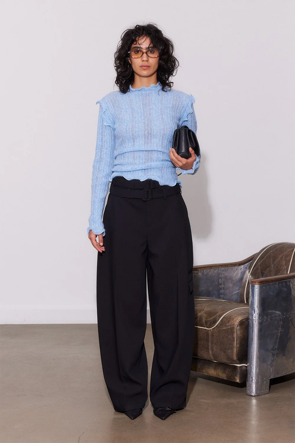 SAEMDI Ice Blue Frill Knit