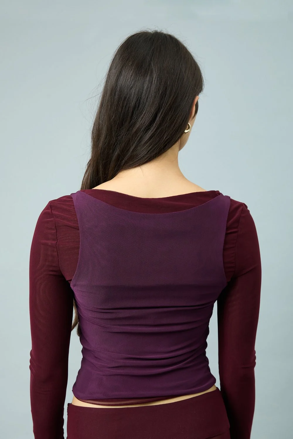 House of Sunny Double Layer Long Sleeve Mesh Top