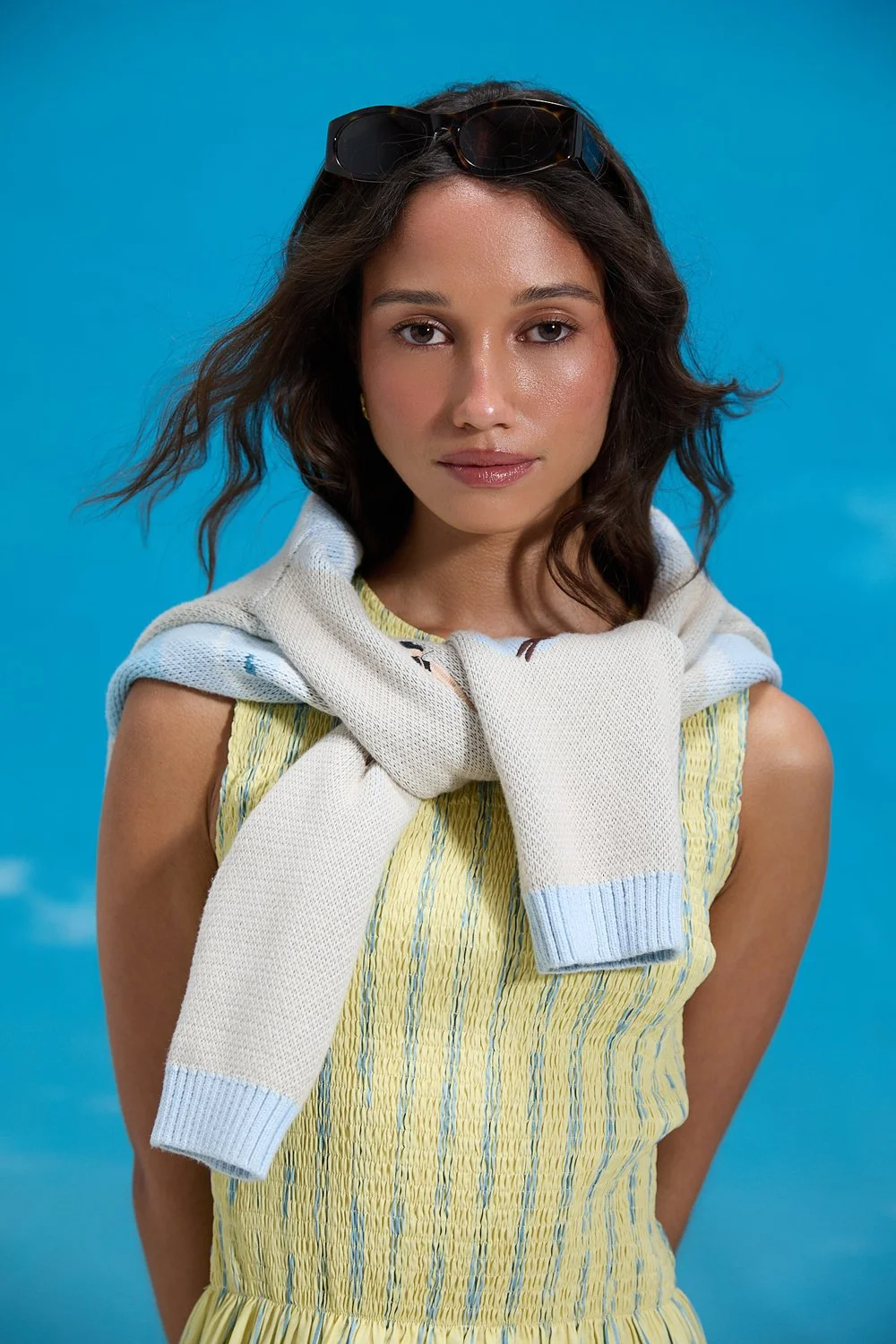 House of Sunny Striped Ruched Mesh Dress