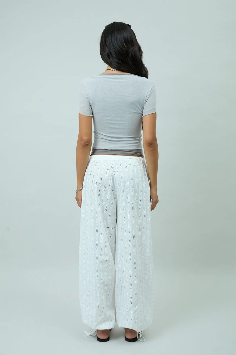 House of Sunny Double Layer Mesh Top - Pale Grey
