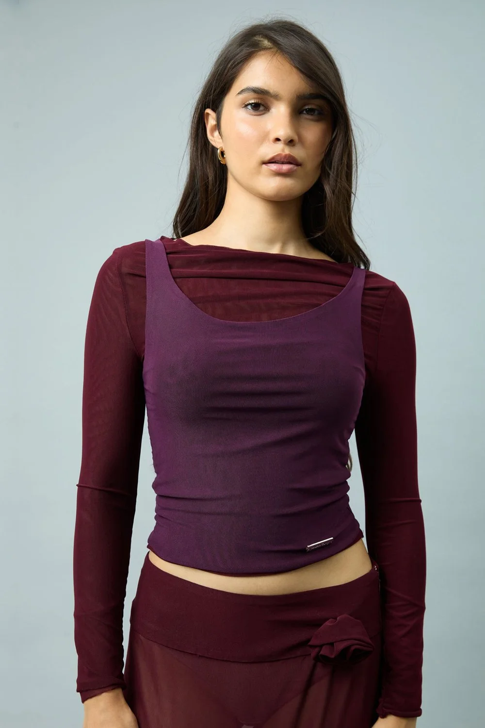 House of Sunny Double Layer Long Sleeve Mesh Top