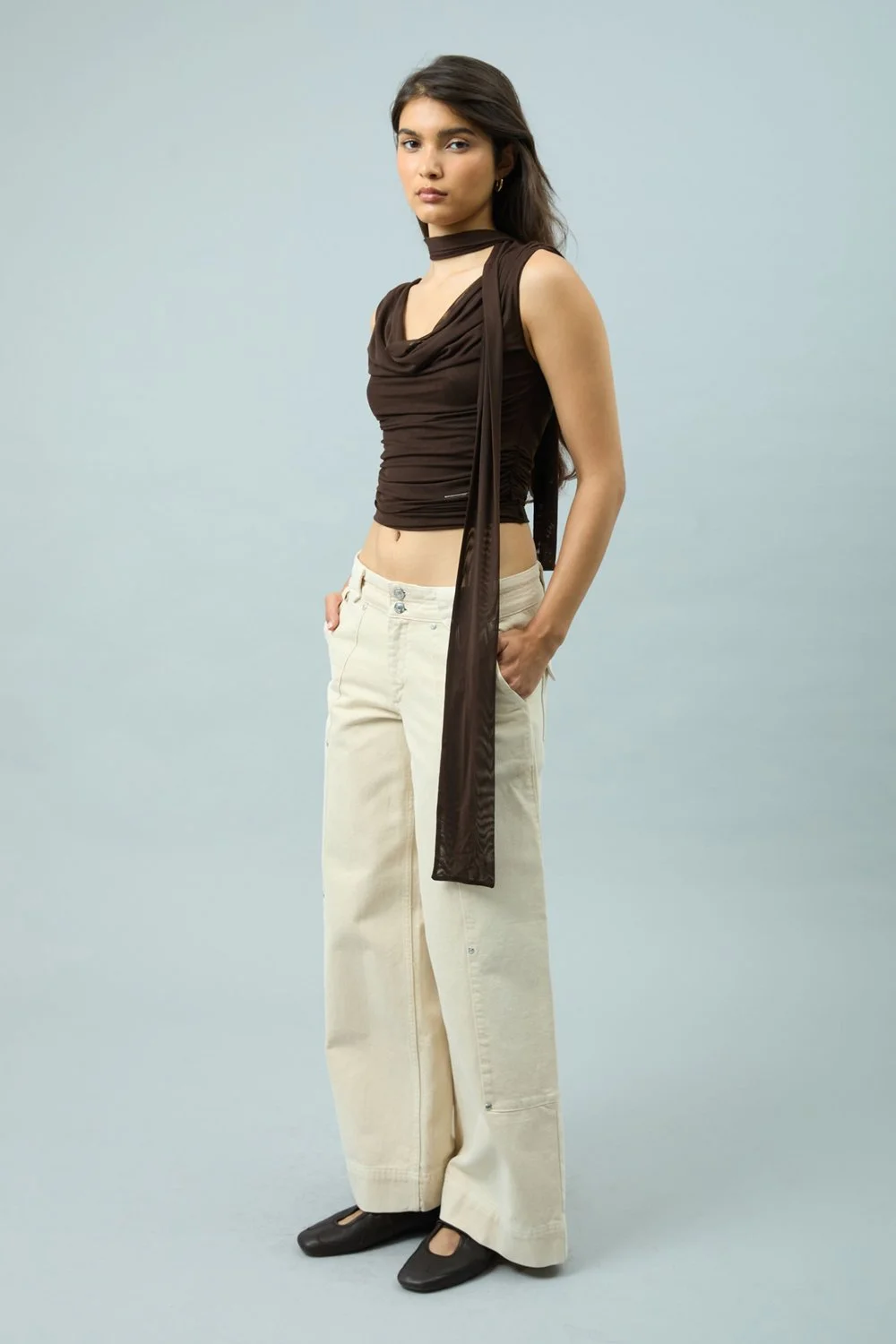 House of Sunny Draped Mesh Top