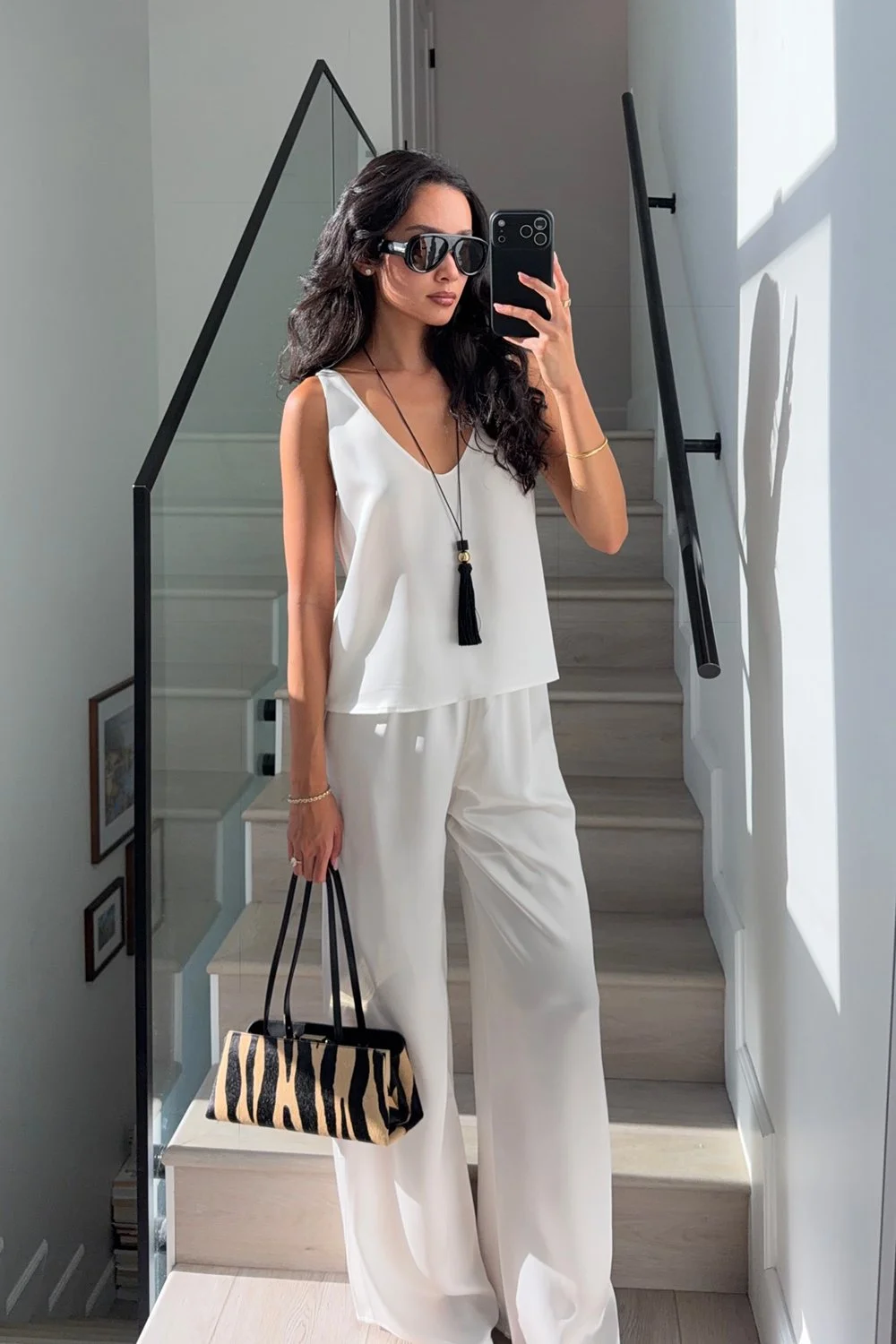 @kristincabat in Le Specs Dream Boat Sunglasses - Black - Khaki Mono Polarized