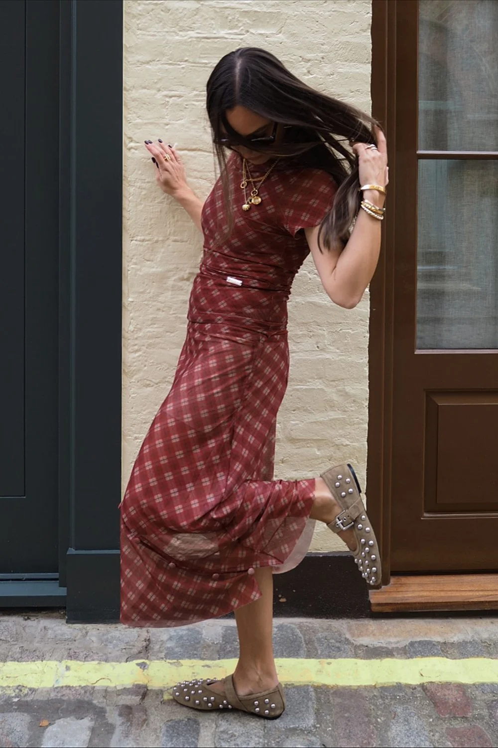 @ninacachia in House of Sunny Retro Check Mesh Top