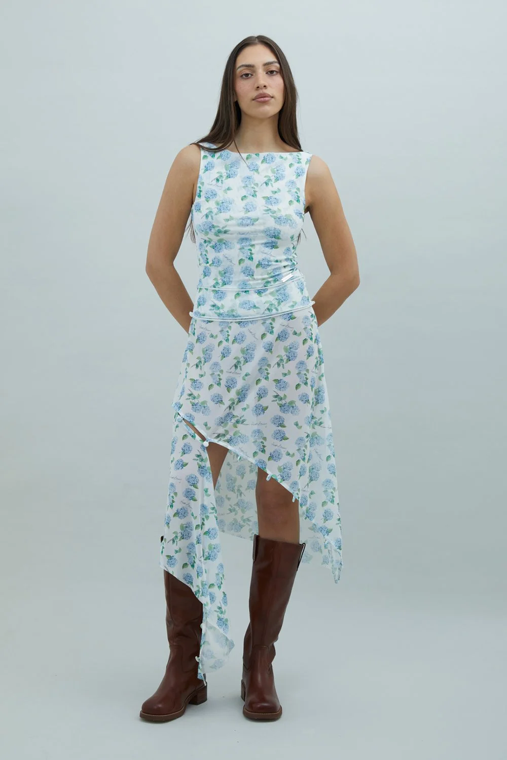 House of Sunny Hydrangea Asymmetric Mesh Skirt