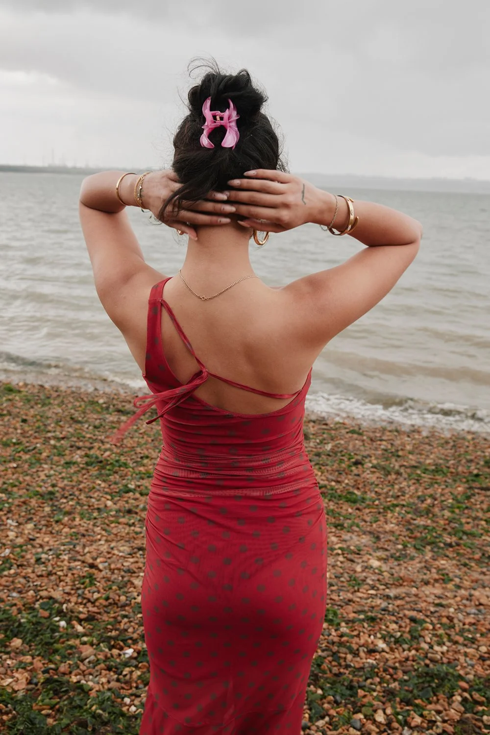 House of Sunny Polka Dot Asymmetric Dress