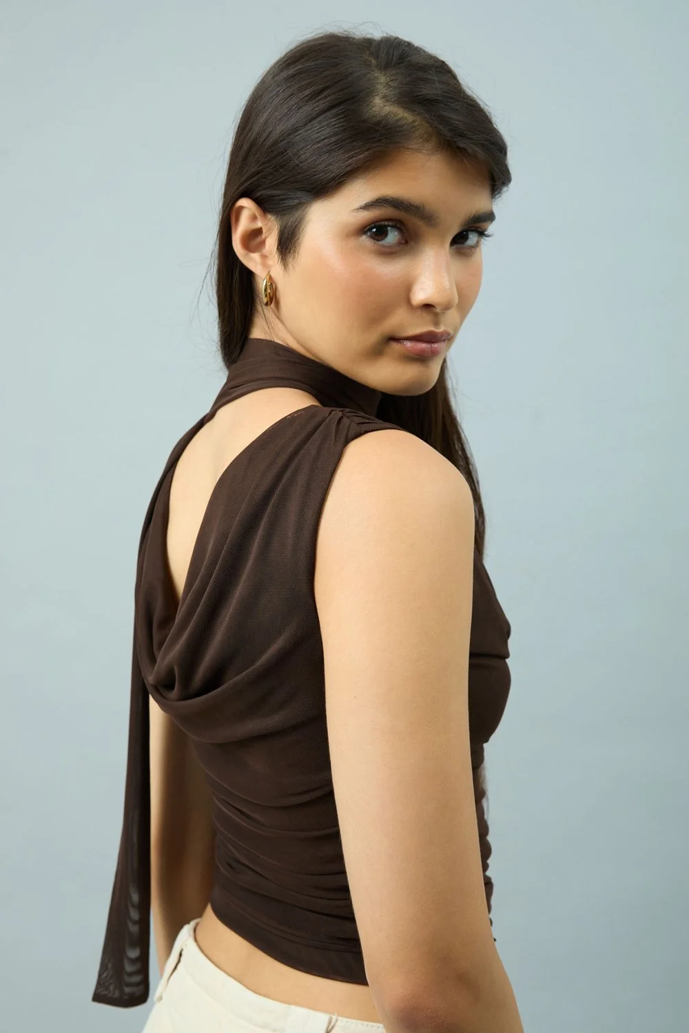 House of Sunny Draped Mesh Top