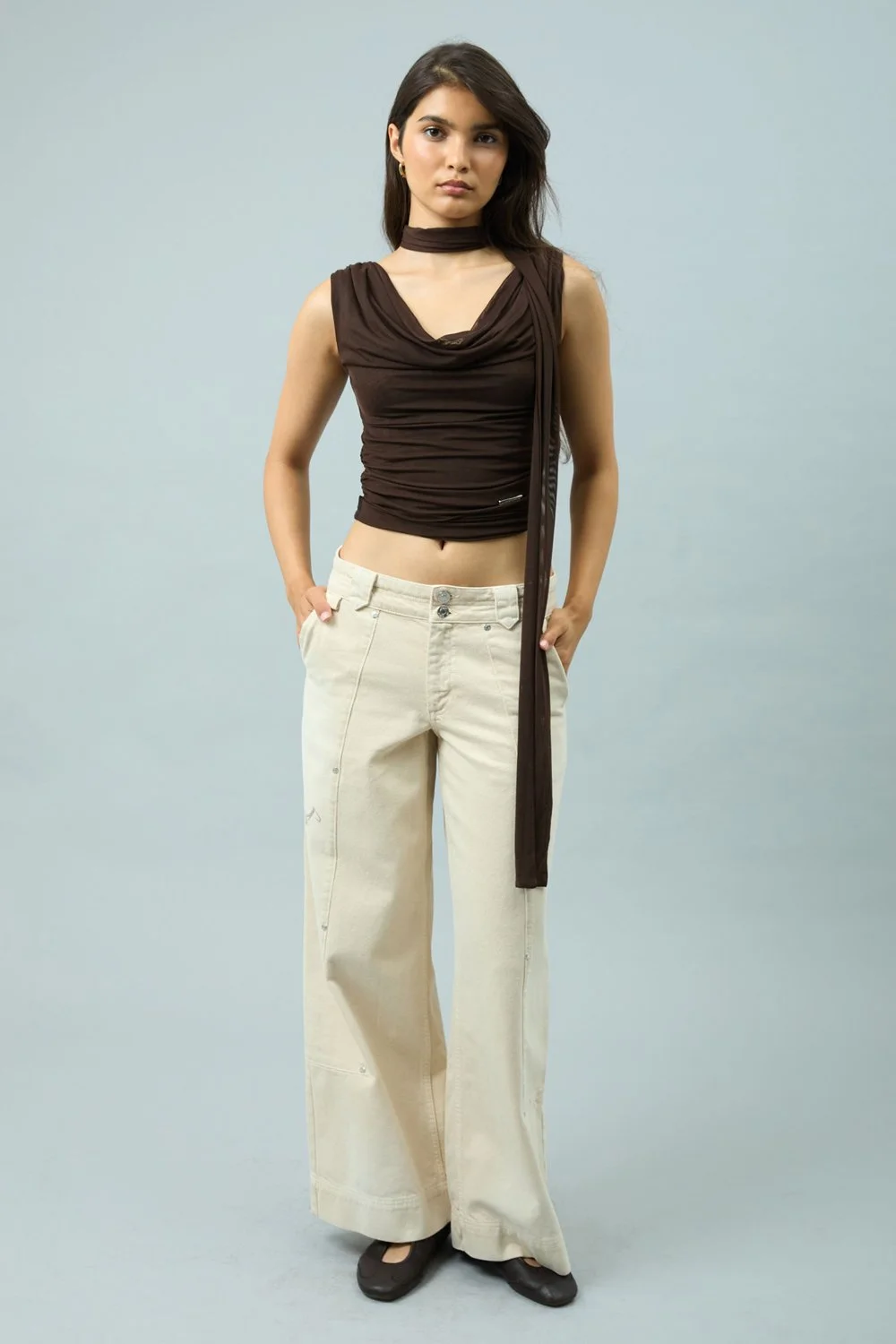 House of Sunny Draped Mesh Top