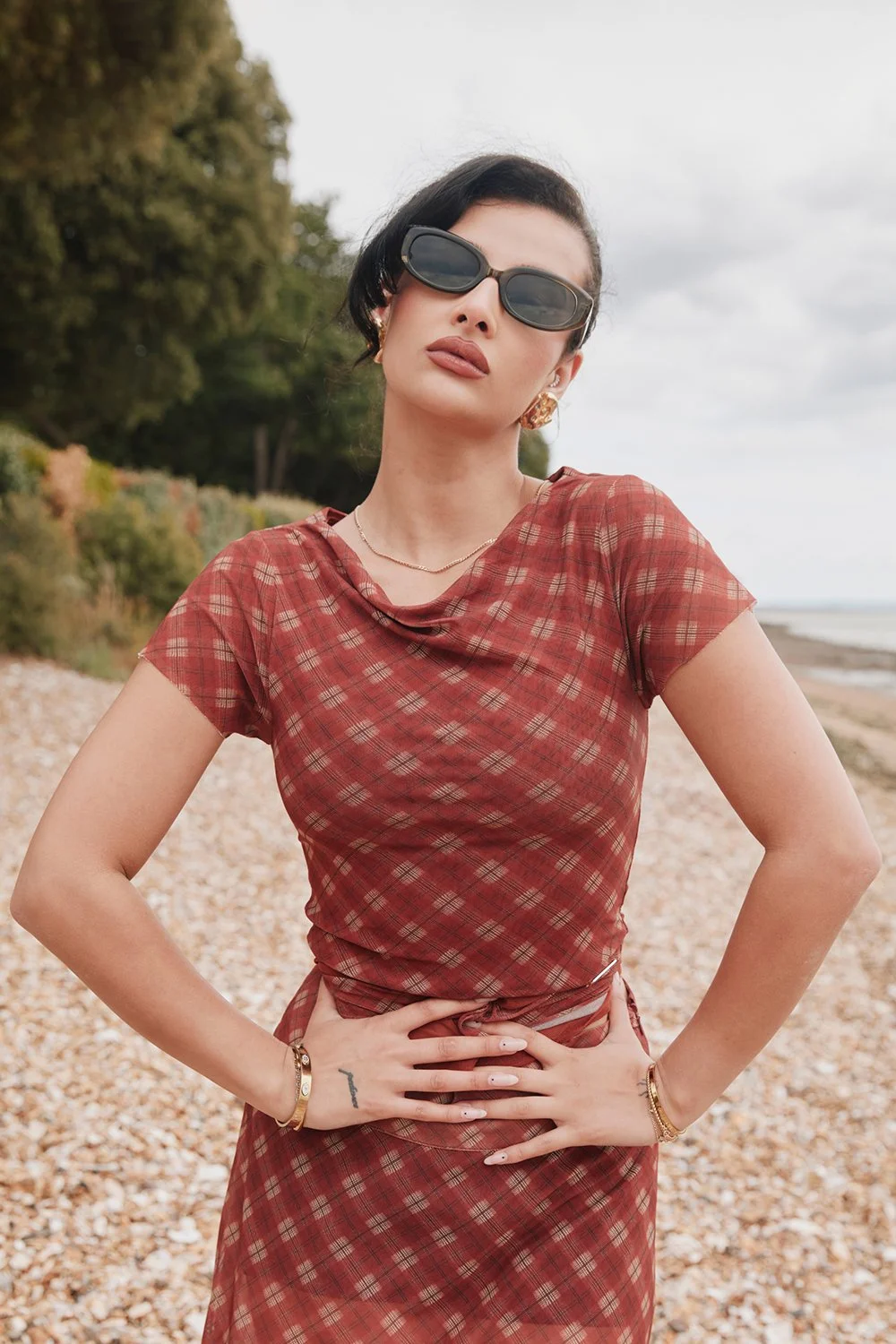 House of Sunny Retro Check Mesh Top