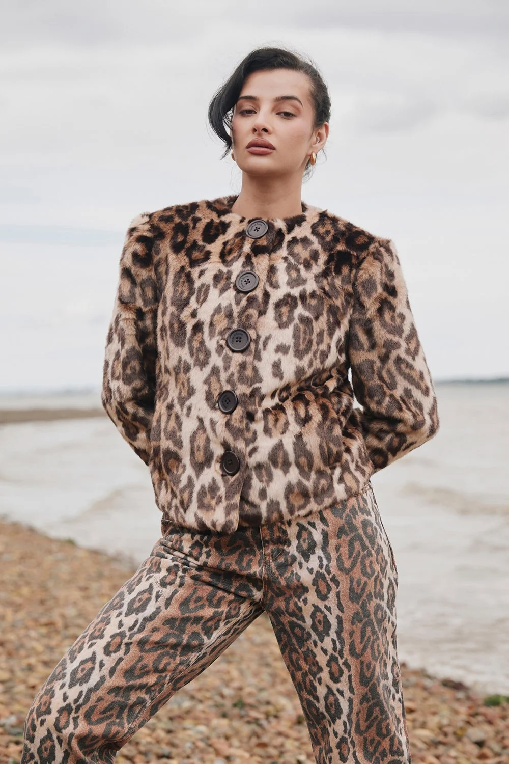 House of Sunny Collarless Leopard Jacket