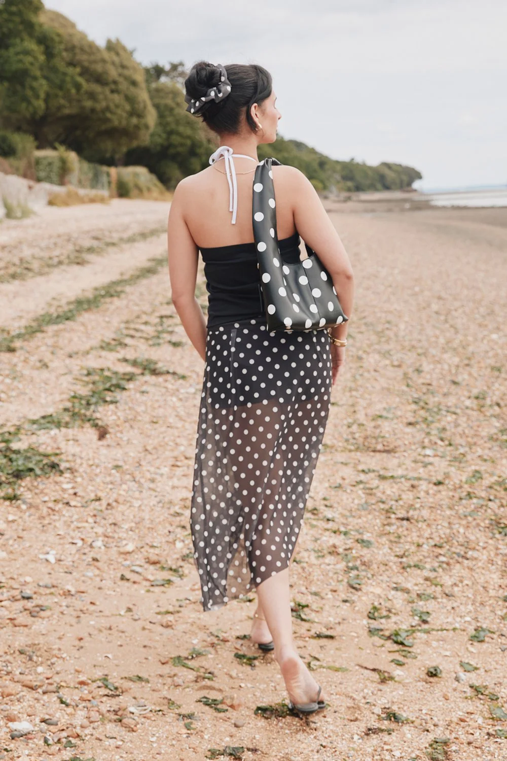 House of Sunny Polka Dot Mesh Printed Skirt