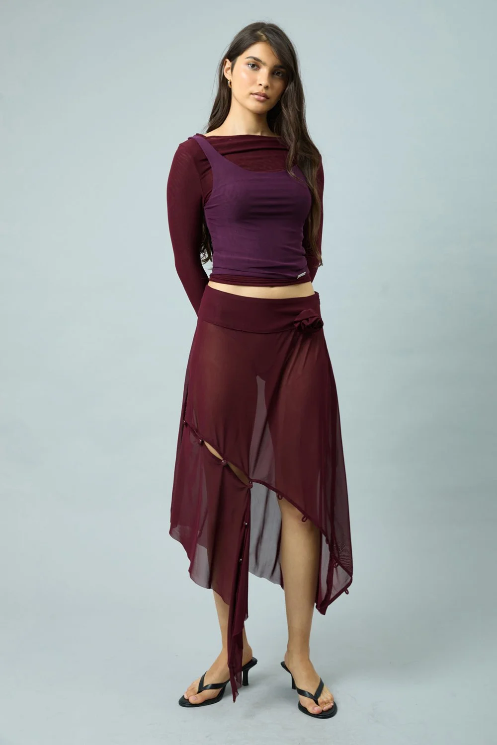 House of Sunny Double Layer Long Sleeve Mesh Top