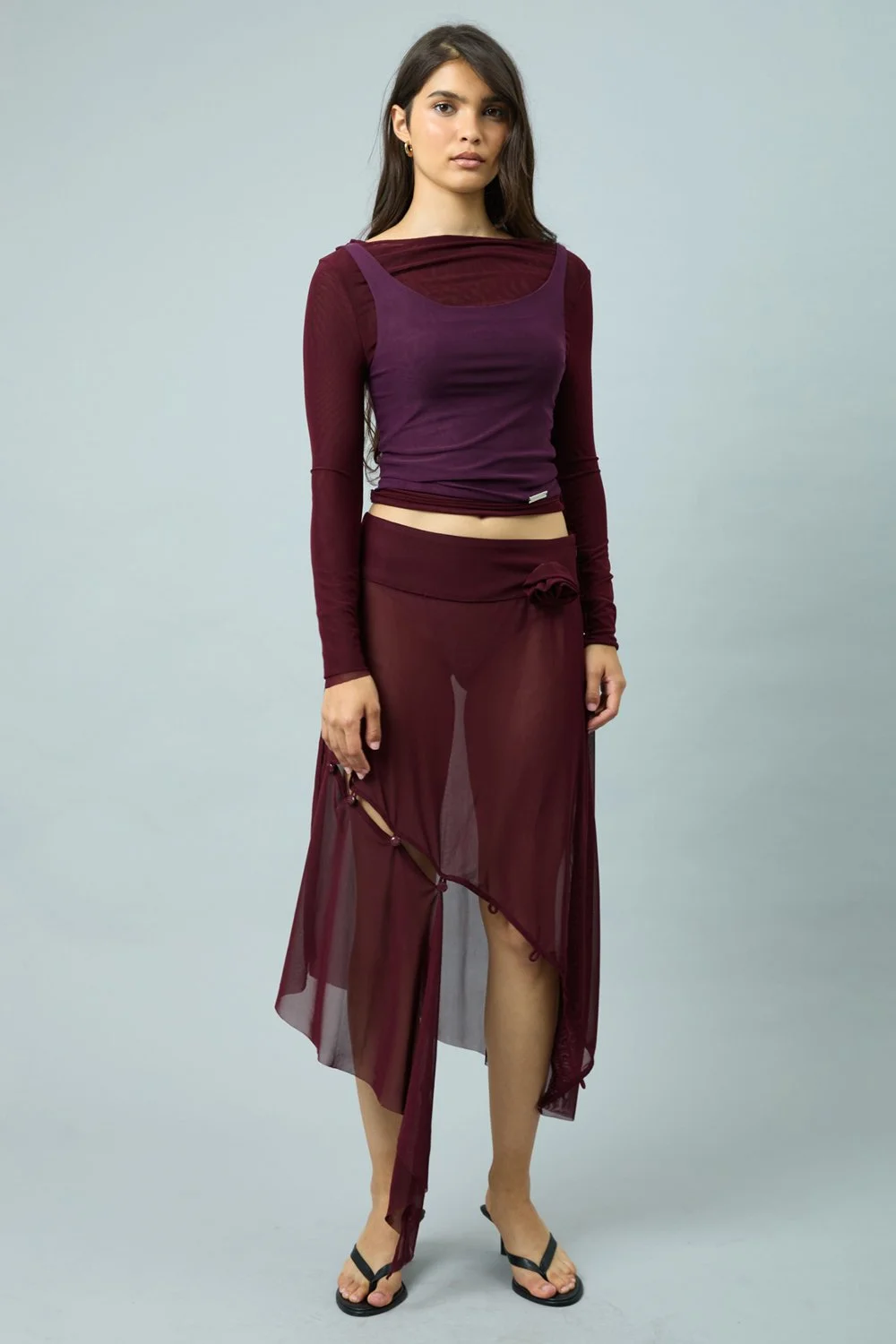 House of Sunny Double Layer Long Sleeve Mesh Top
