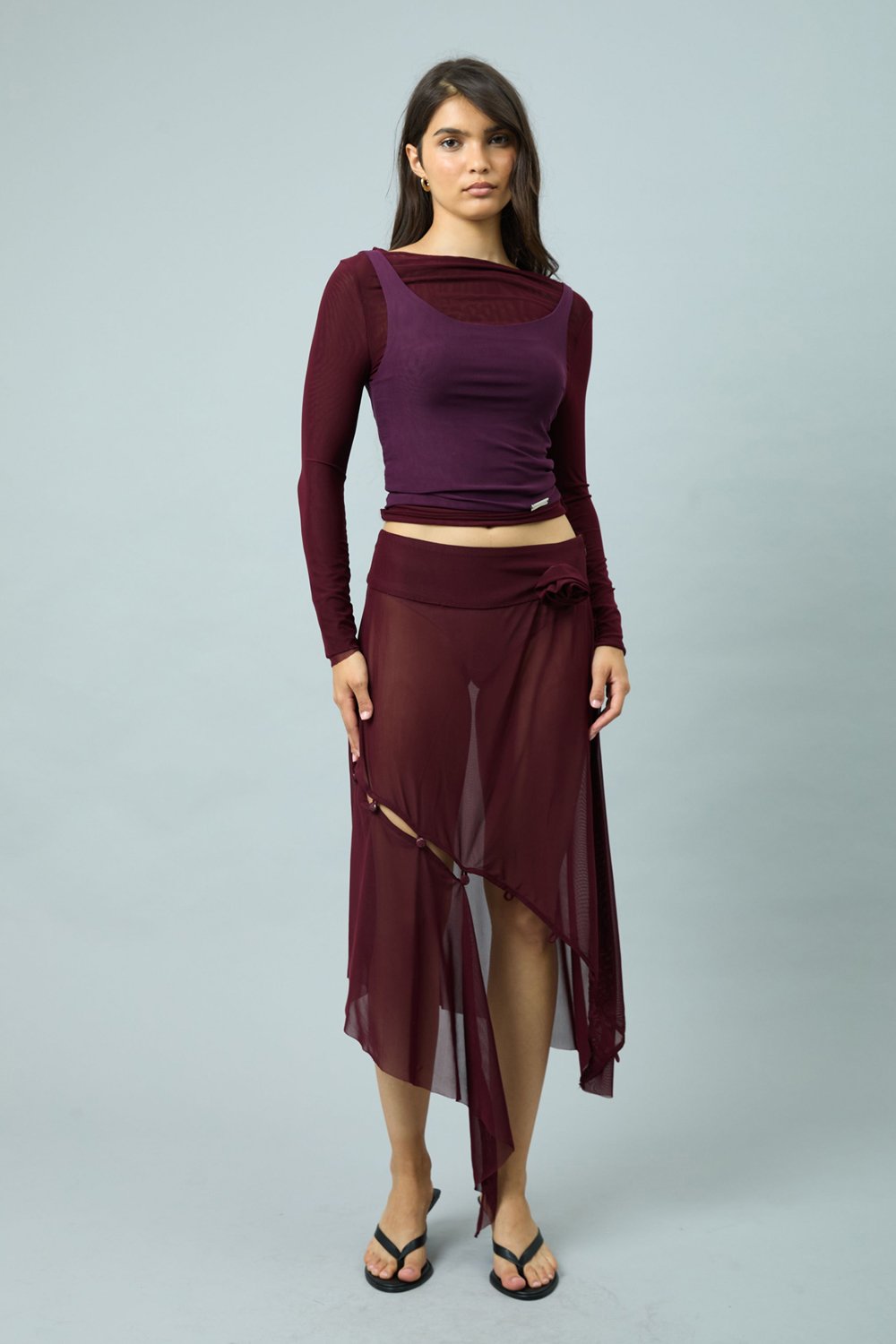 House of Sunny Double Layer Long Sleeve Mesh Top