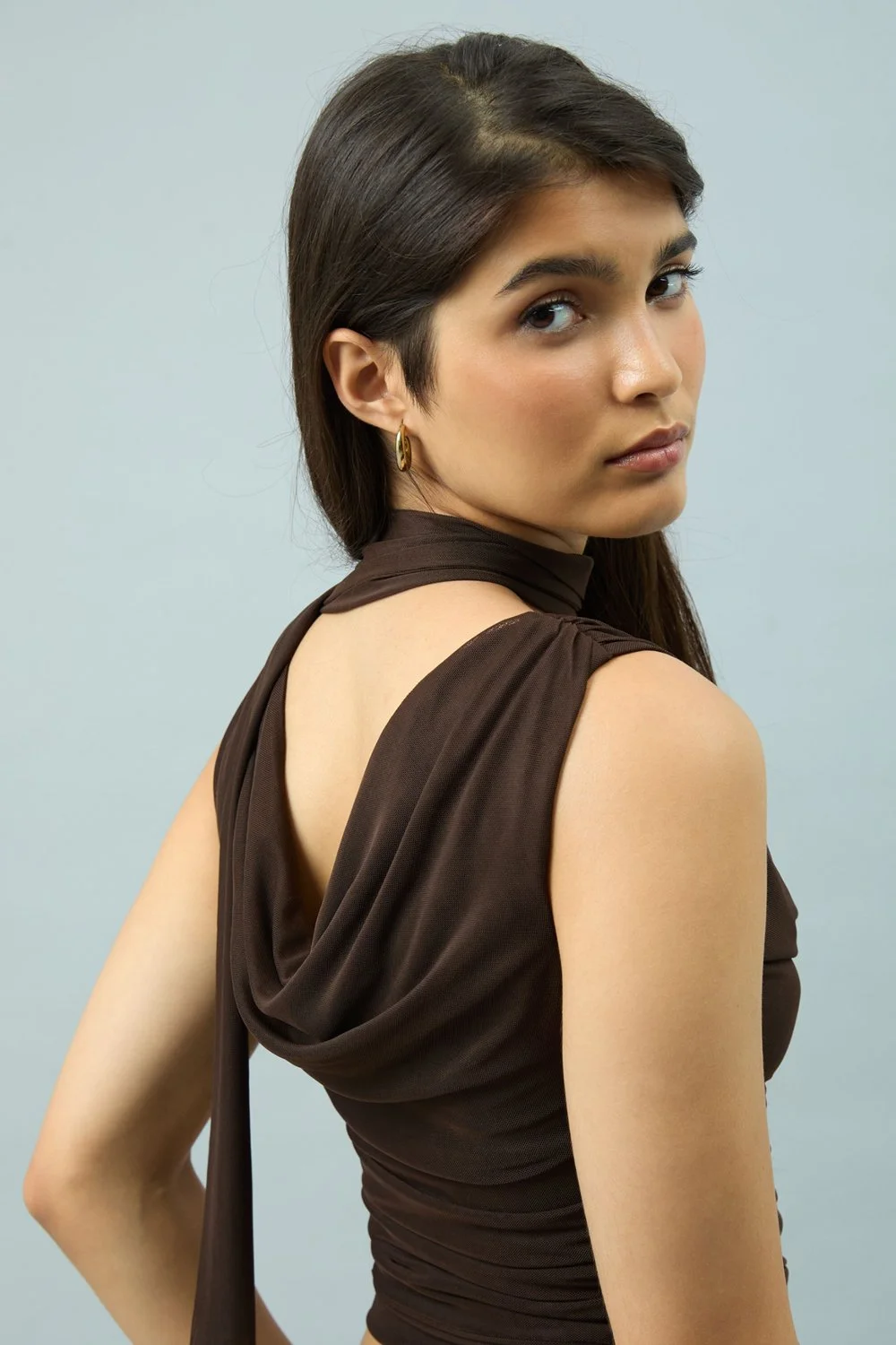 House of Sunny Draped Mesh Top