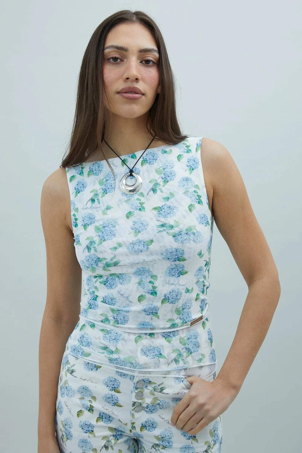 House of Sunny Hydrangea Double Layer Mesh Top