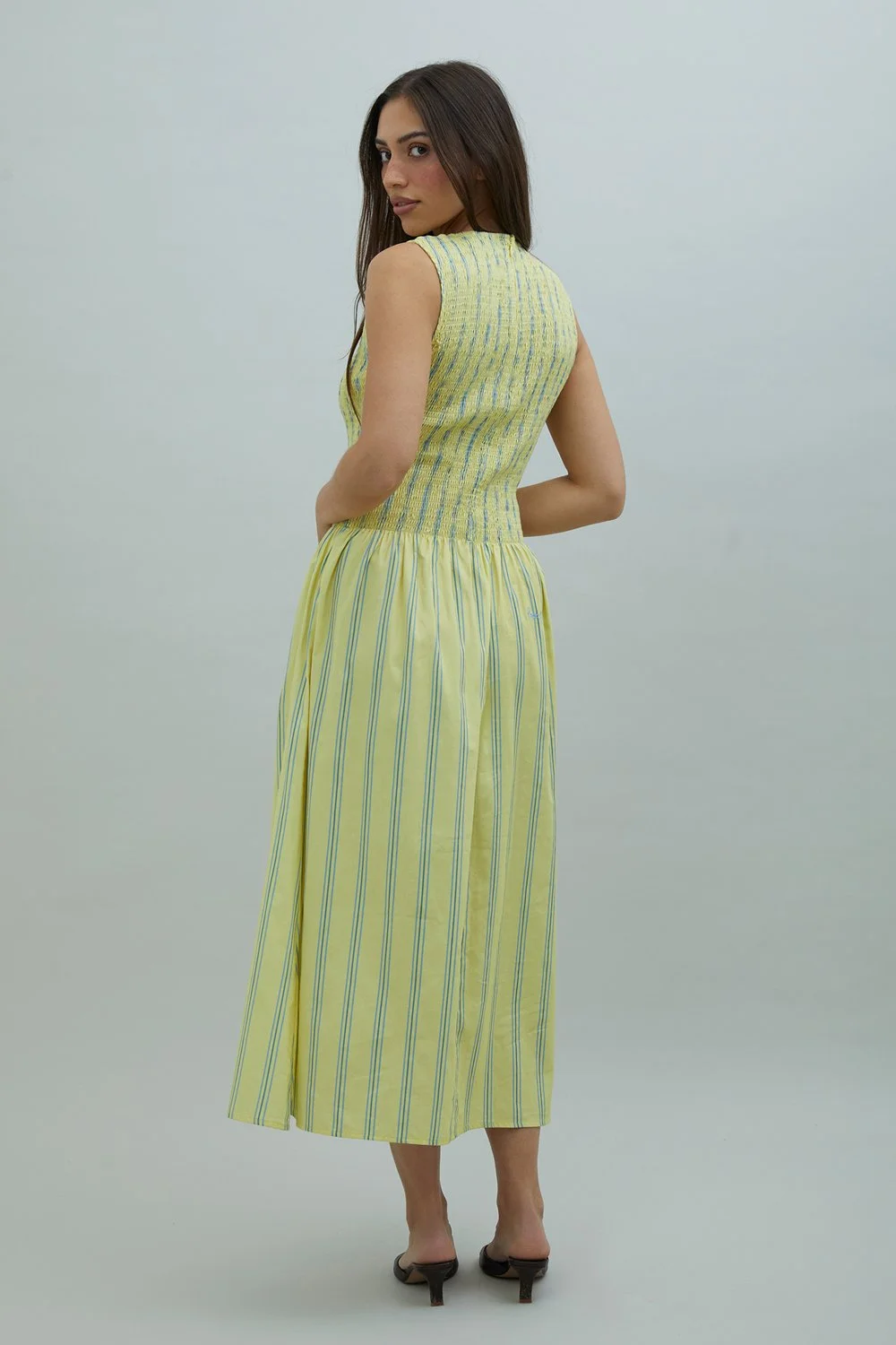 House of Sunny Striped Ruched Mesh Dress
