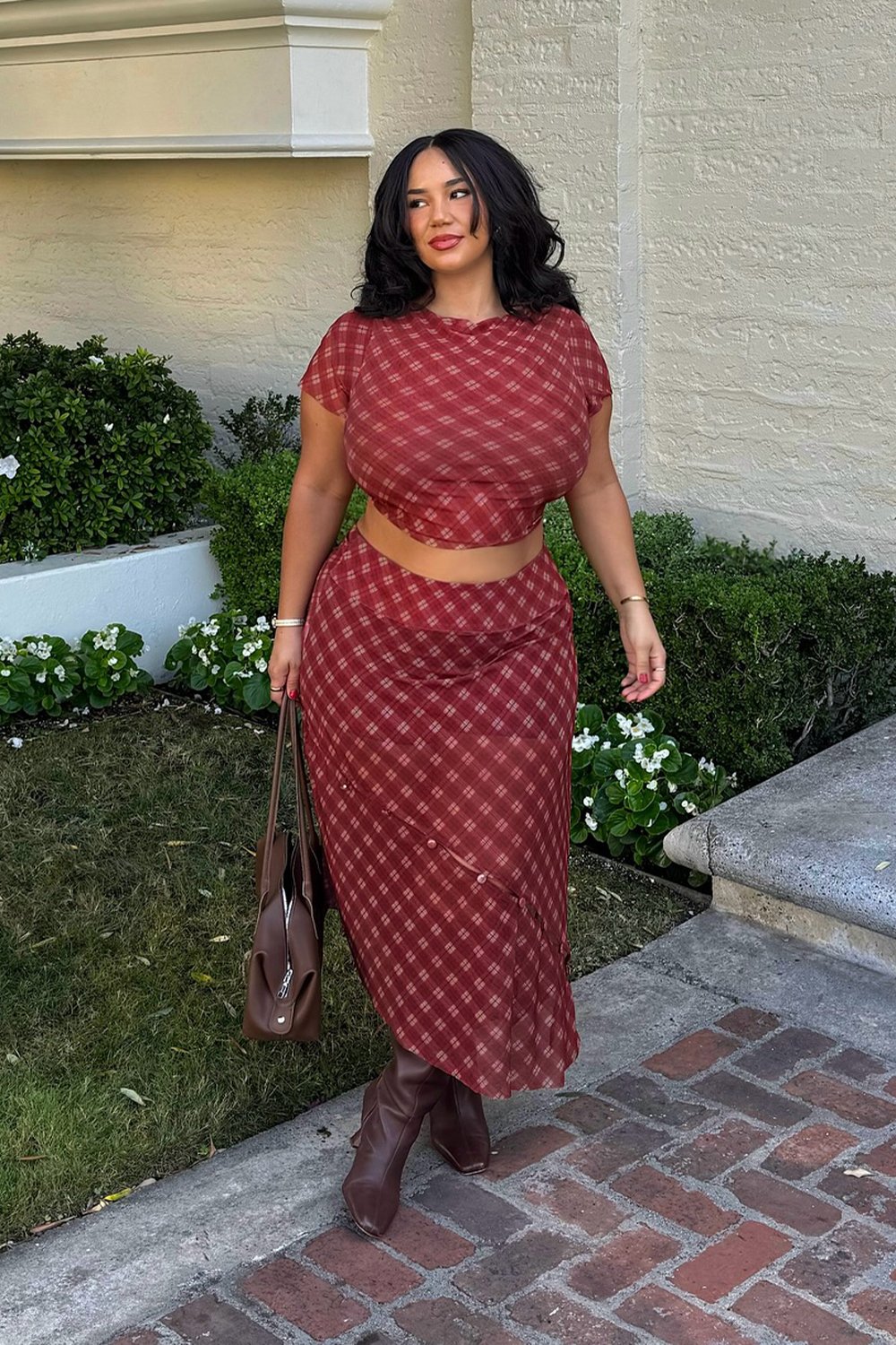 @katelynsade in House of Sunny Retro Check Mesh Skirt