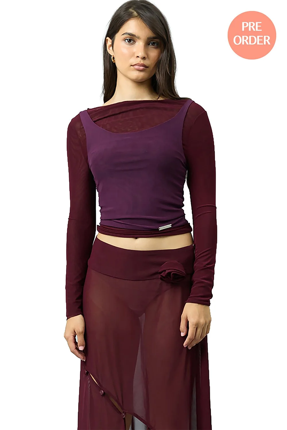 House of Sunny Double Layer Long Sleeve Mesh Top