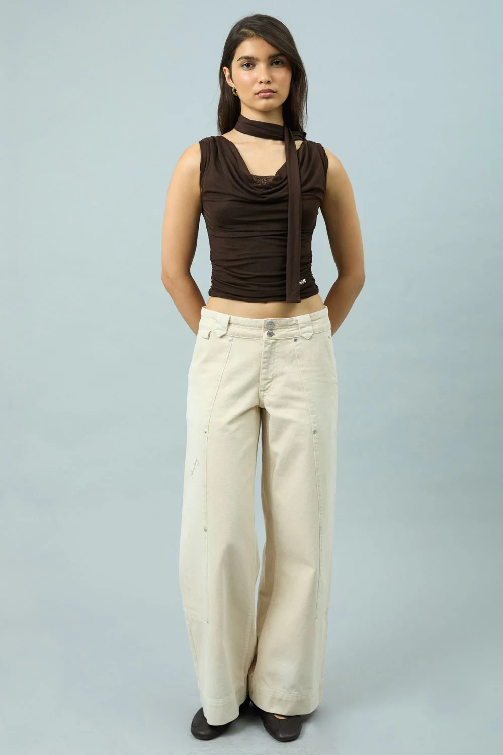 House of Sunny Draped Mesh Top