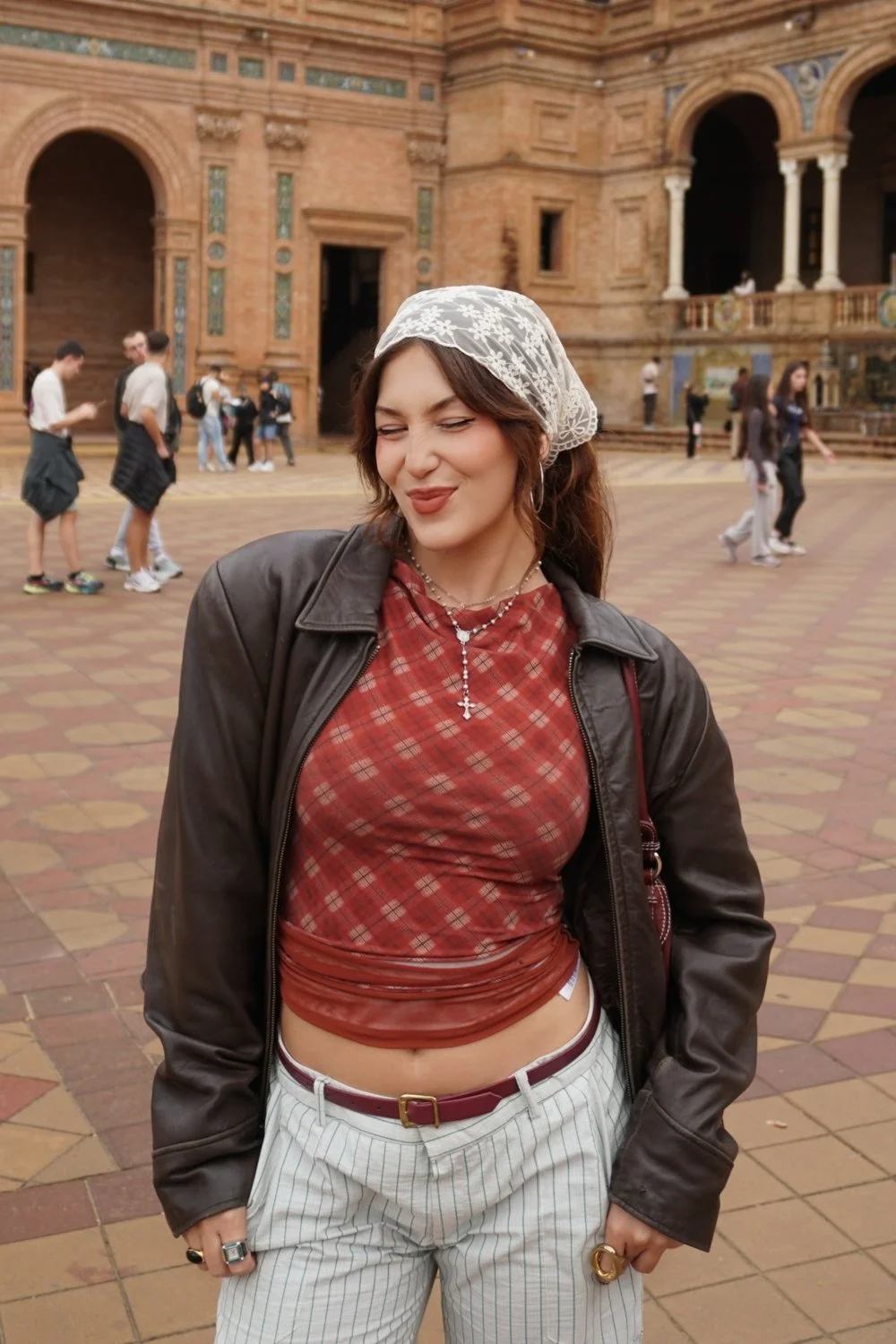 @tori.nucci in House of Sunny Retro Check Mesh Top