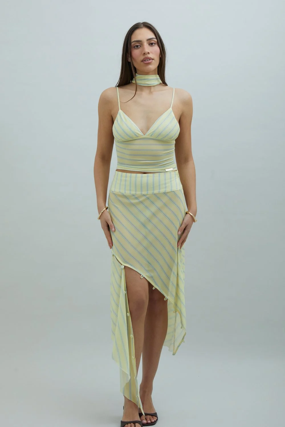 House of Sunny Striped Mesh Cami Top