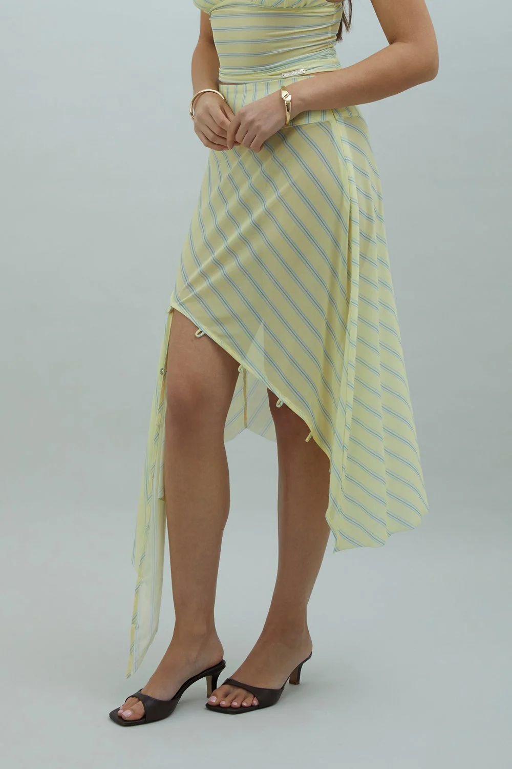 House of Sunny Striped Mesh Asymmetric Skirt