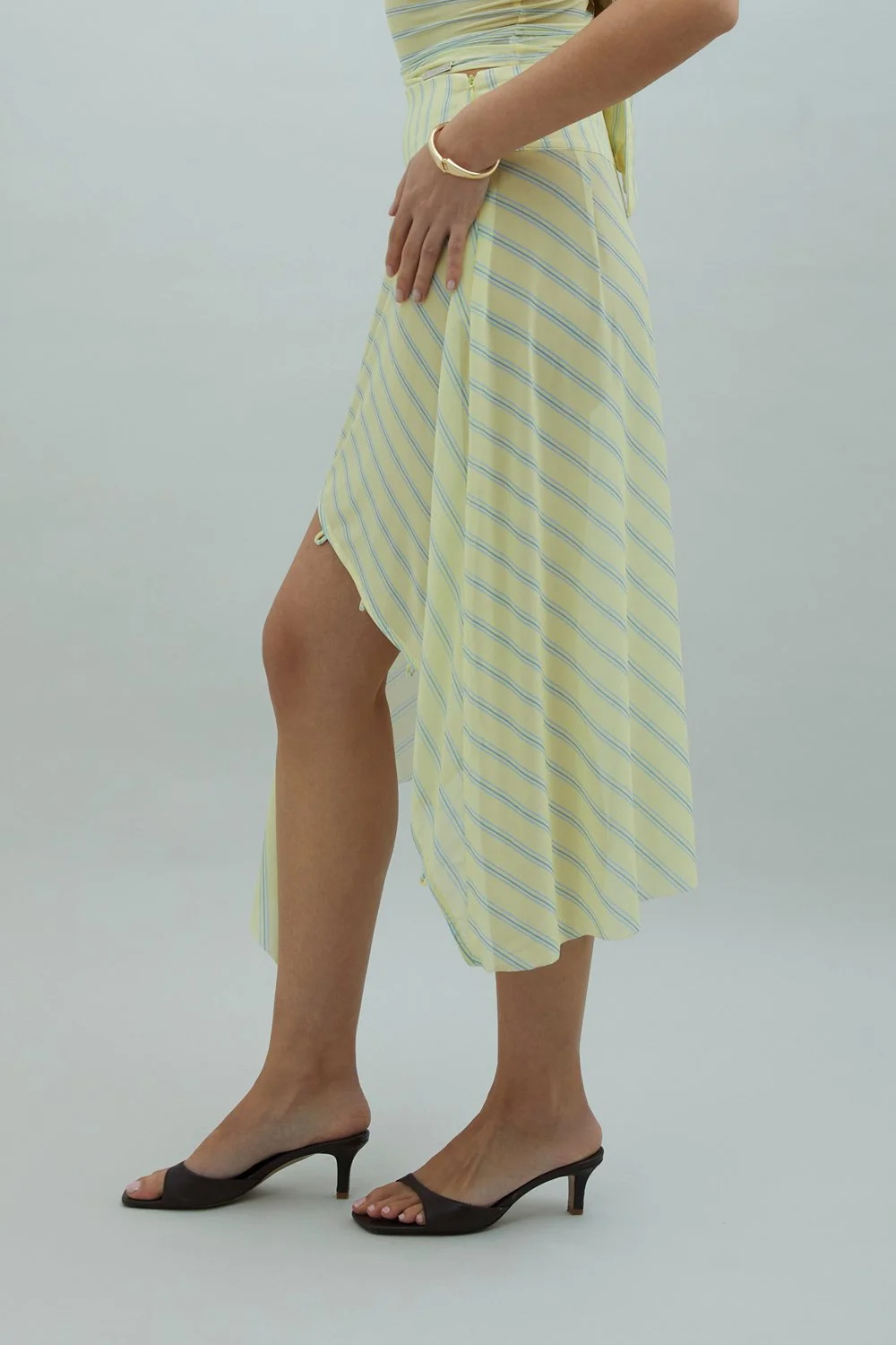 House of Sunny Striped Mesh Asymmetric Skirt