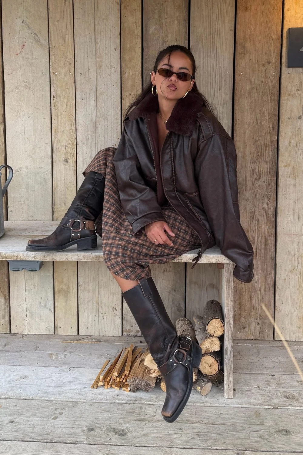 @safaalloyd in House of Sunny Cruise Flight Jacket - Brown