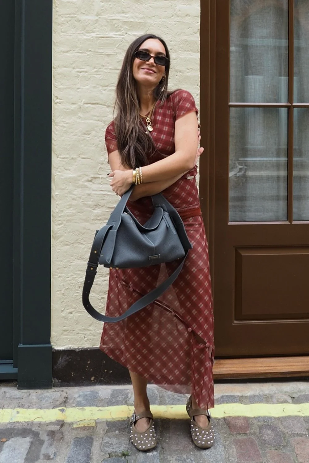 @ninacachia in House of Sunny Retro Check Mesh Top