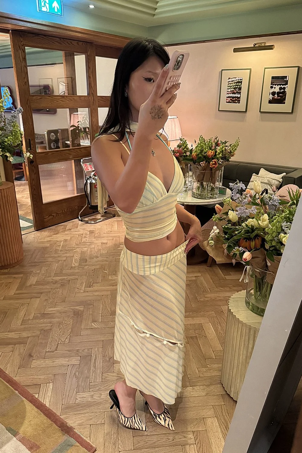 @cacaobean in House of Sunny Striped Mesh Cami Top