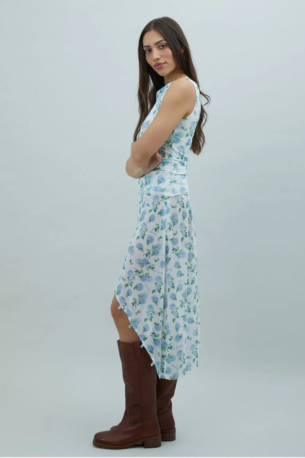 House of Sunny Hydrangea Asymmetric Mesh Skirt