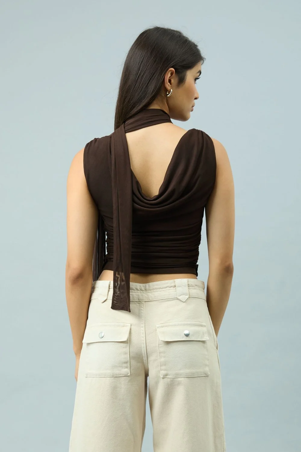 House of Sunny Draped Mesh Top