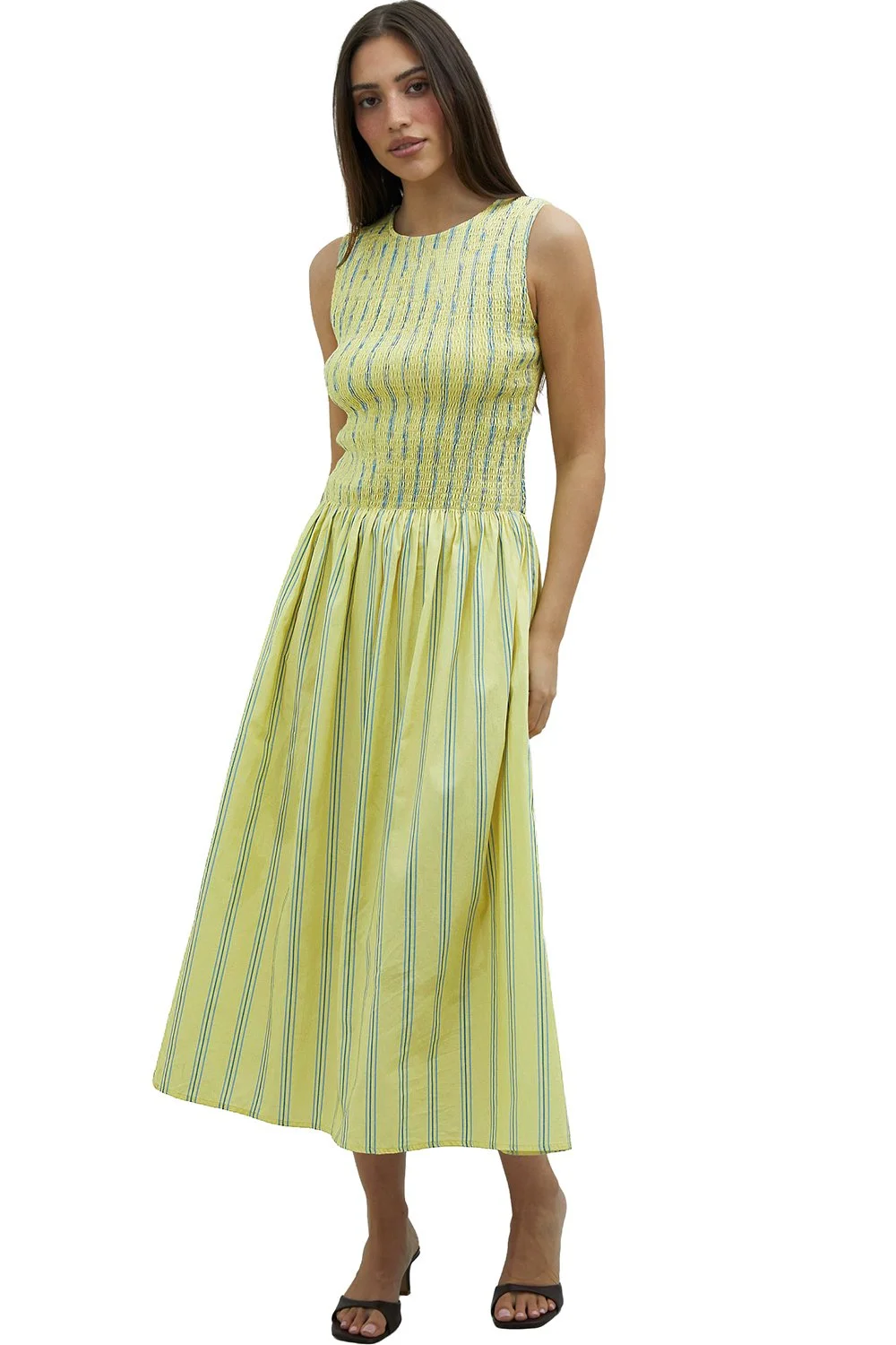 House of Sunny Striped Ruched Mesh Dress