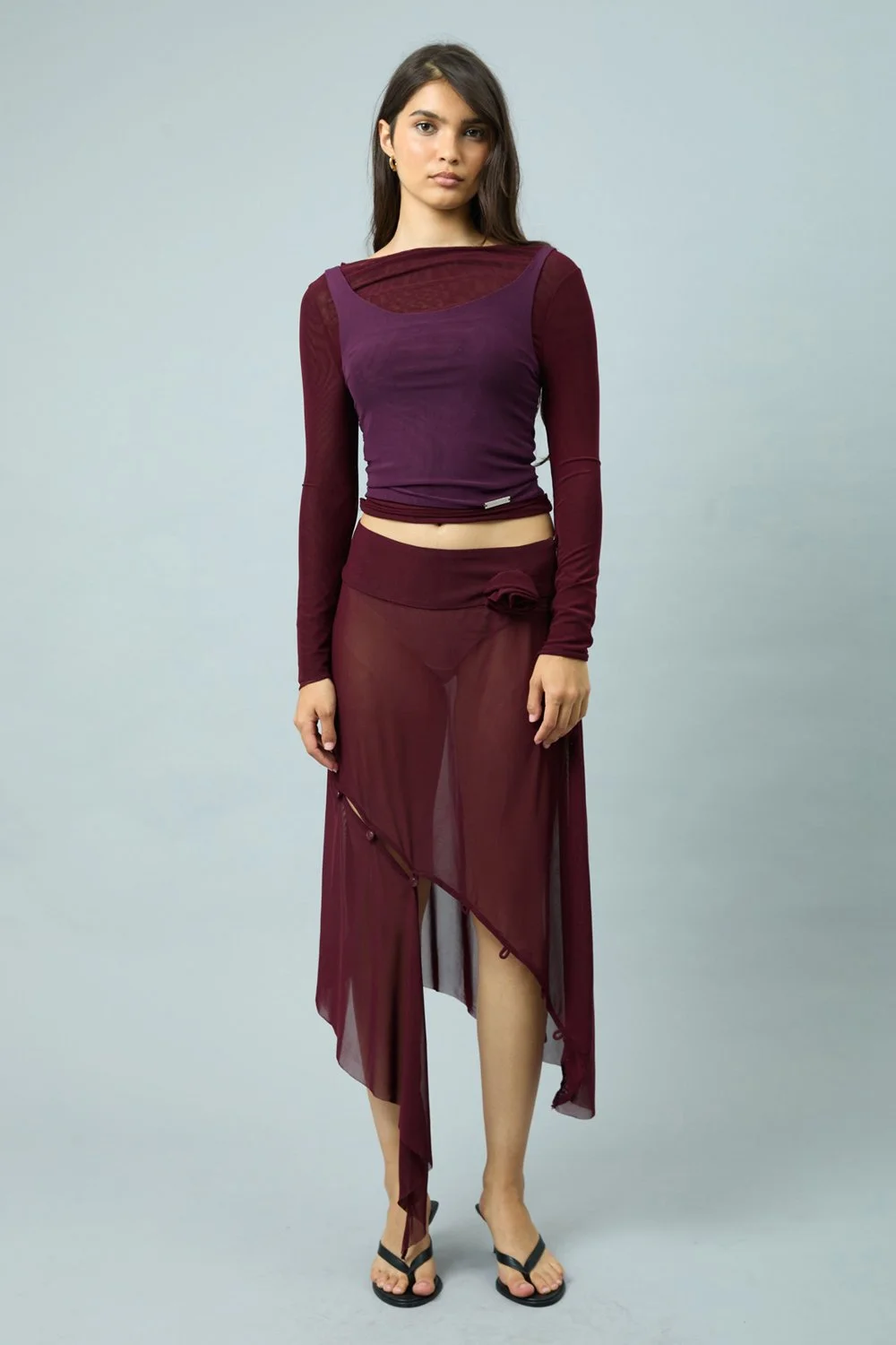 House of Sunny Double Layer Long Sleeve Mesh Top