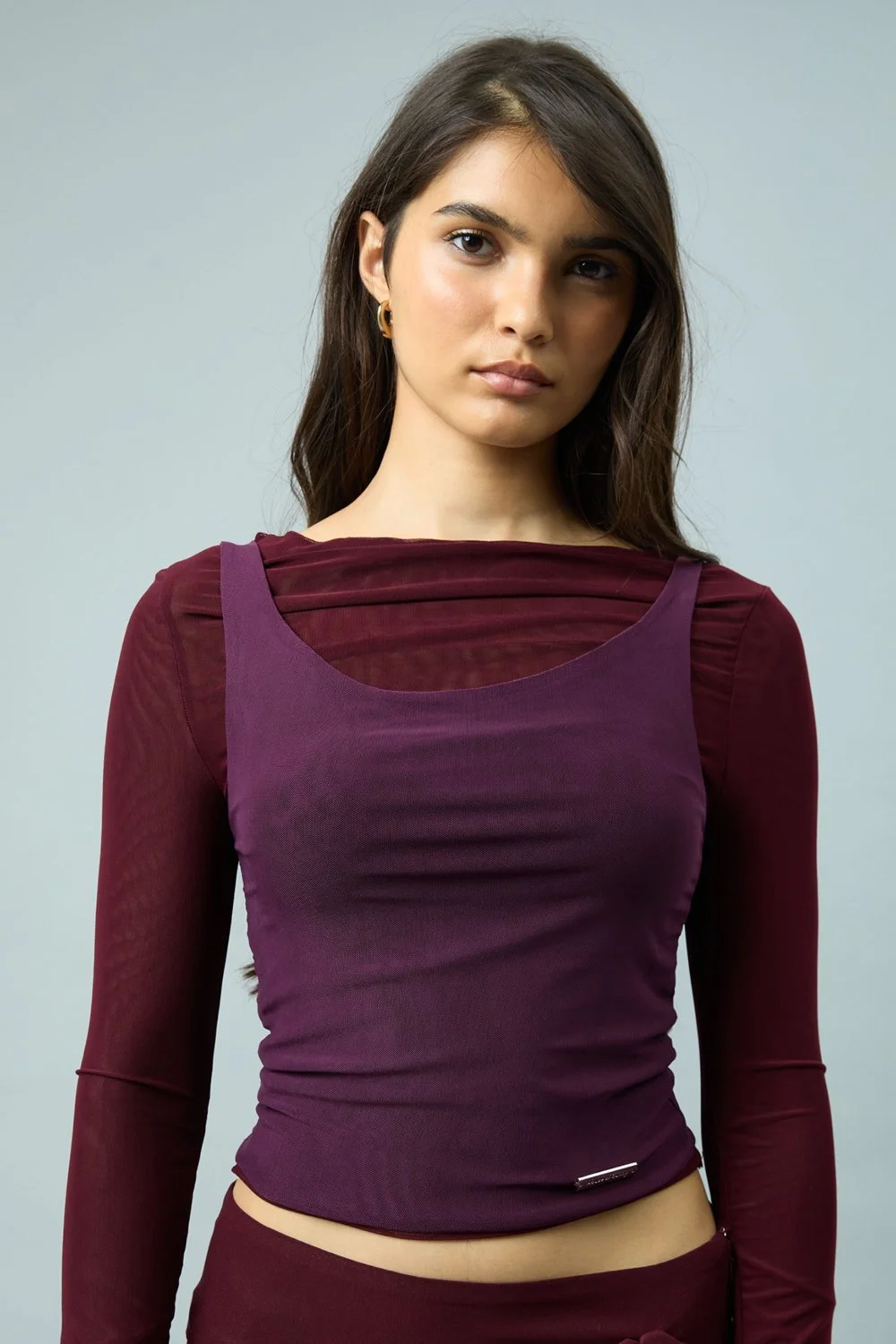 House of Sunny Double Layer Long Sleeve Mesh Top