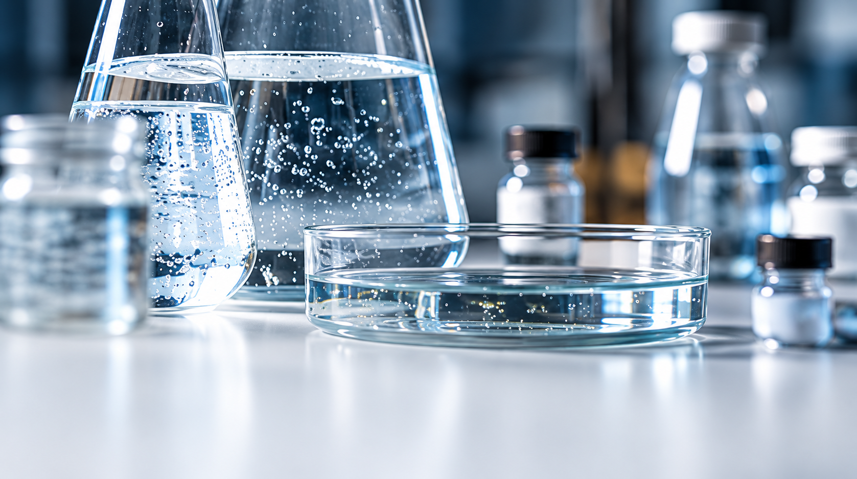 Bubbly Glassware on a Sterile Lab Bench.png