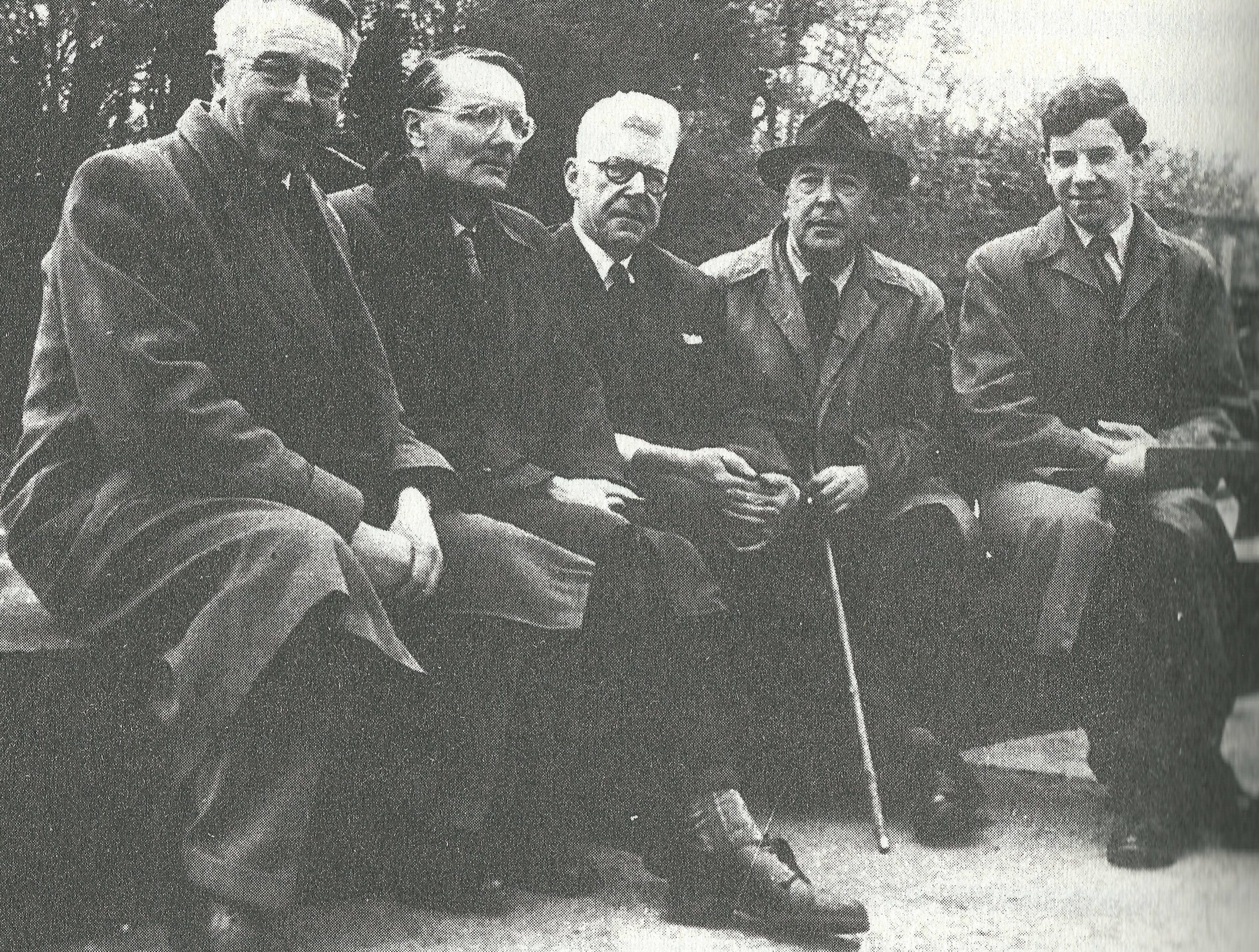 C.S. Lewis, fourth from the left. Photo taken at The Trout, just outside the Port Meadow in Oxford. 