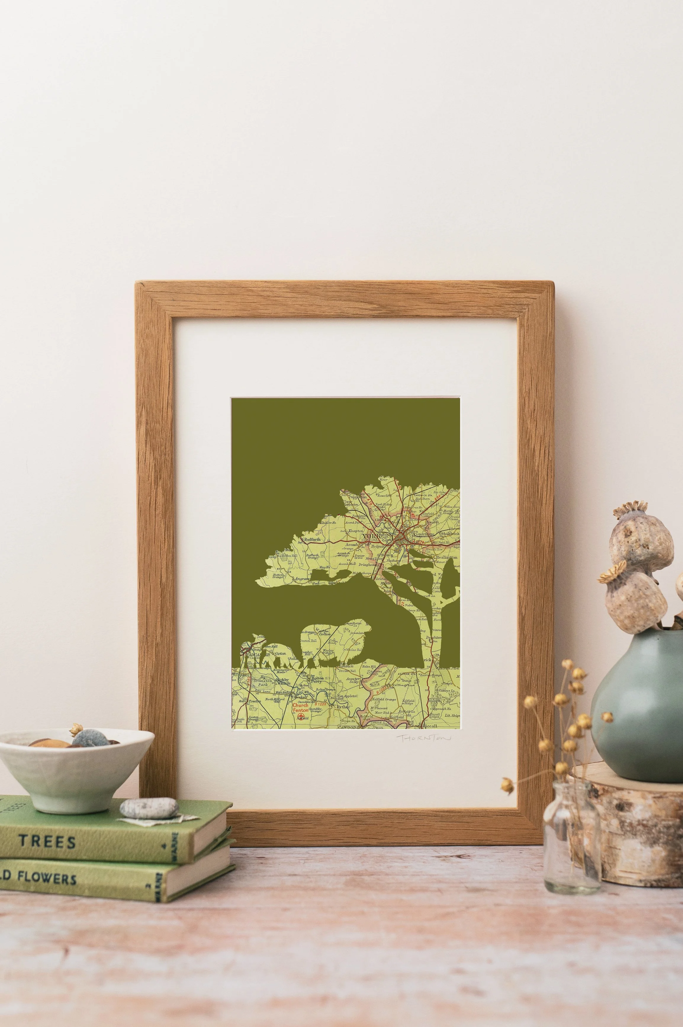 York Sheep A4 Map Print - with moss green background