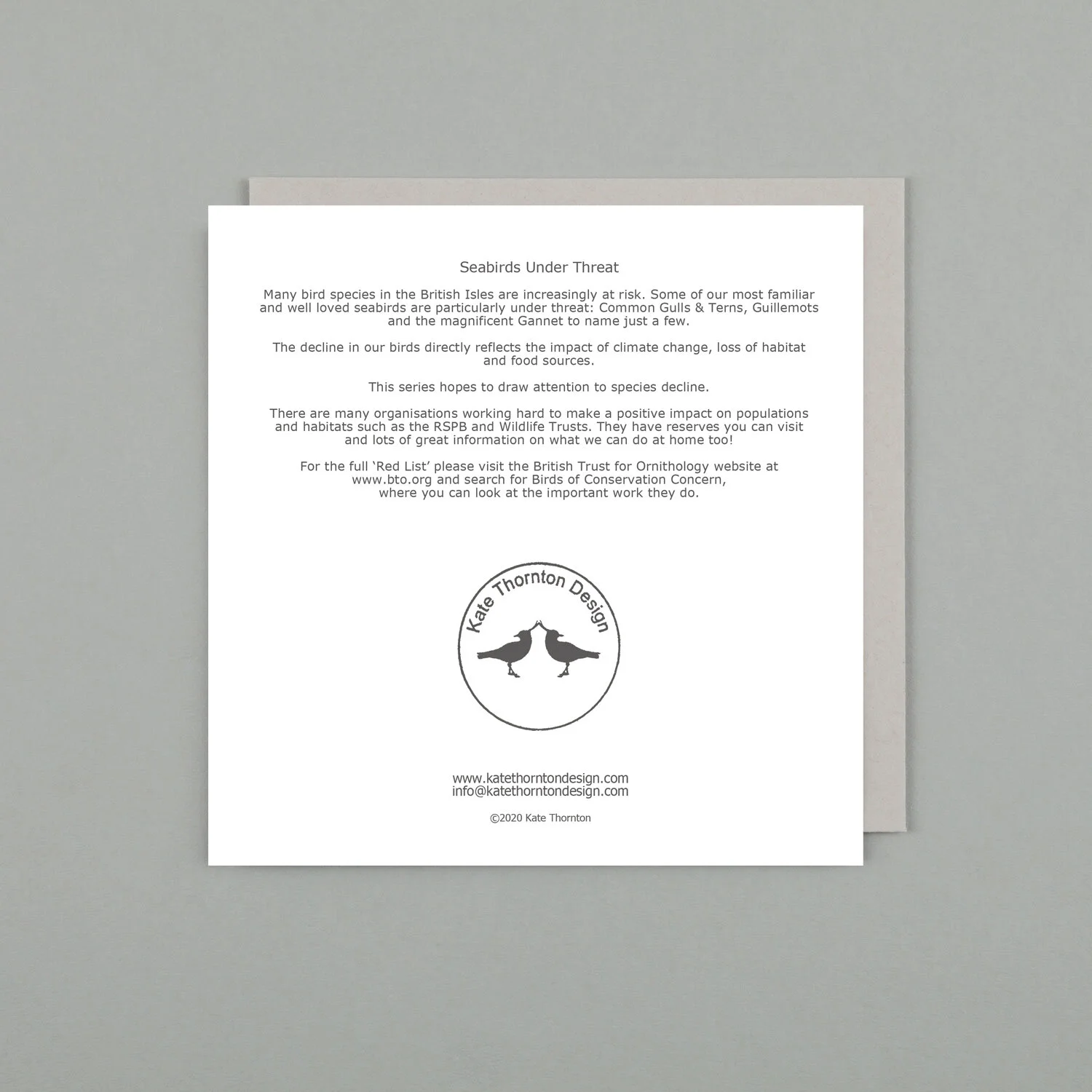 Description on reverse of seabird cards, info about seabird conservation