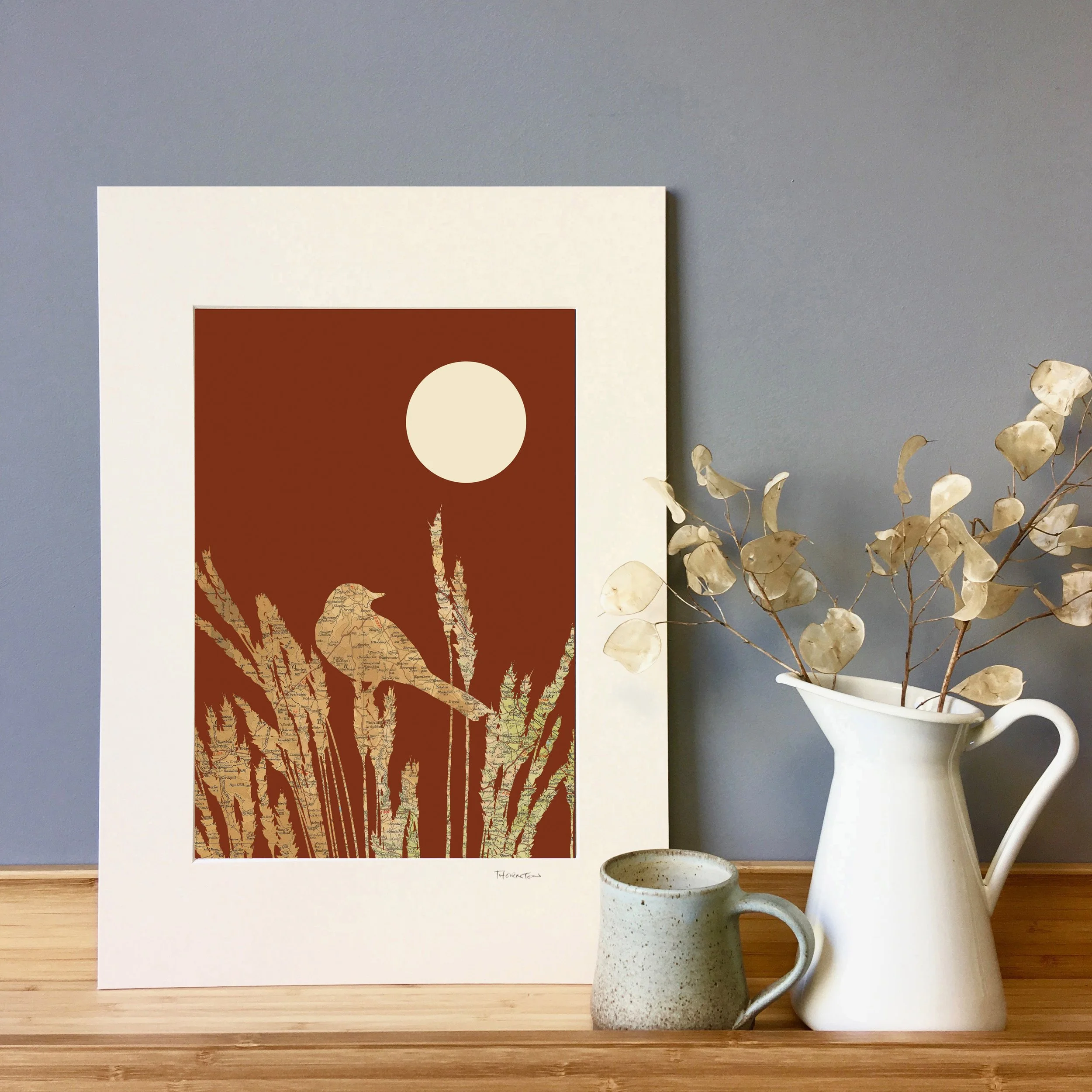 Personalised map art, nature inspired bird art, wagtail design